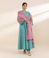 Women's Unstitched Lawn Embroidered Blue 3 Piece Suit